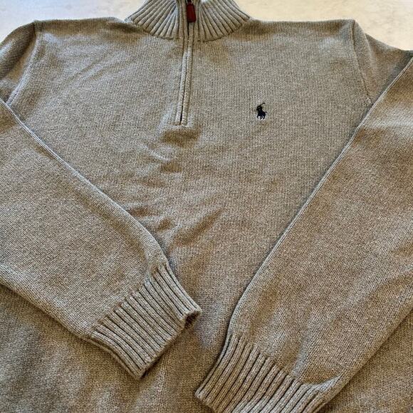 Polo Ralph Lauren Quarter Zip Cotton Sweater Gray and Navy Size Medium - Picture 8 of 11